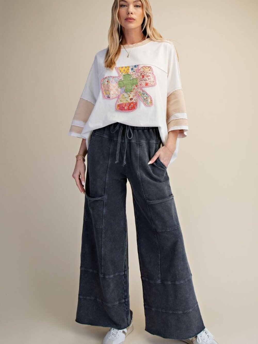 EASEL MINERAL WASHED TERRY KNIT PANTS 100% COTTON - Picture 5 of 5